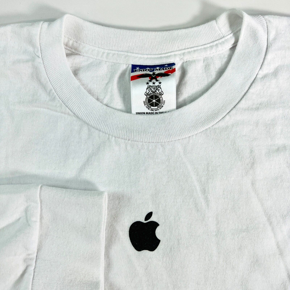 Vintage 90s Apple Logo Union Made Long Sleeve T-Shirt White Cotton‎ USA XL